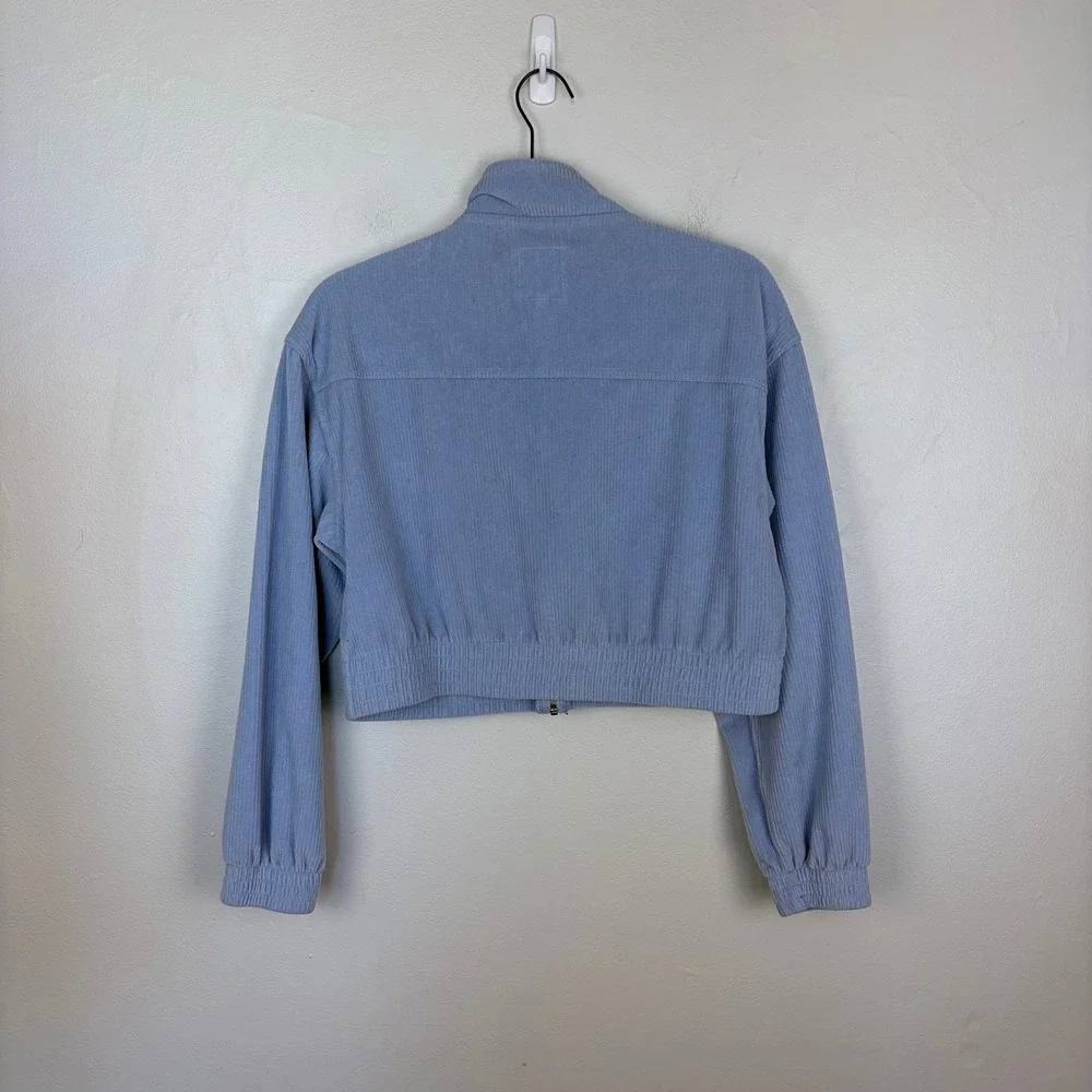 Aerie Groove-On Velour Crop Jacket Monaco Blue Casual Cozy Soft Girl Size Small